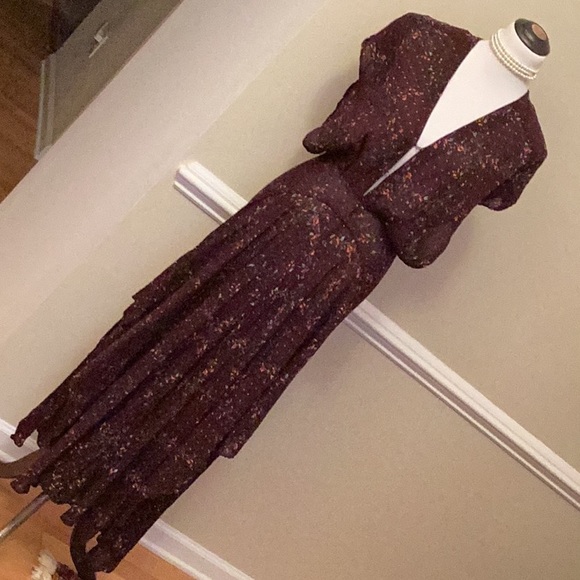 Free People Dresses & Skirts - Free People cocktail dress w/burgundy background & tiny threads of bright colors